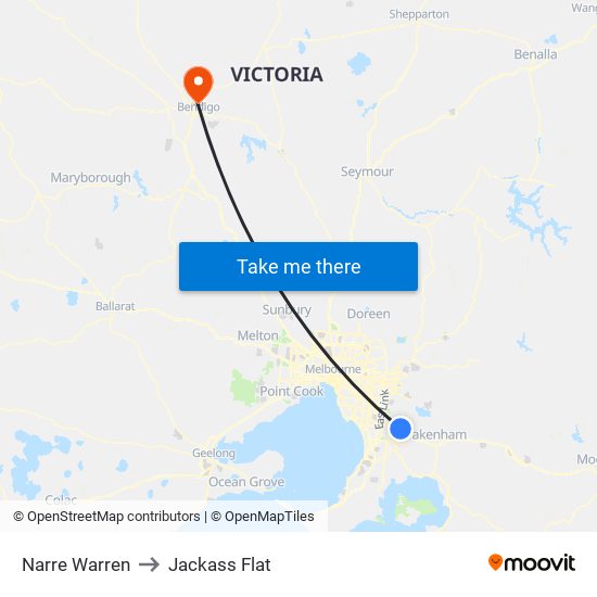 Narre Warren to Jackass Flat map