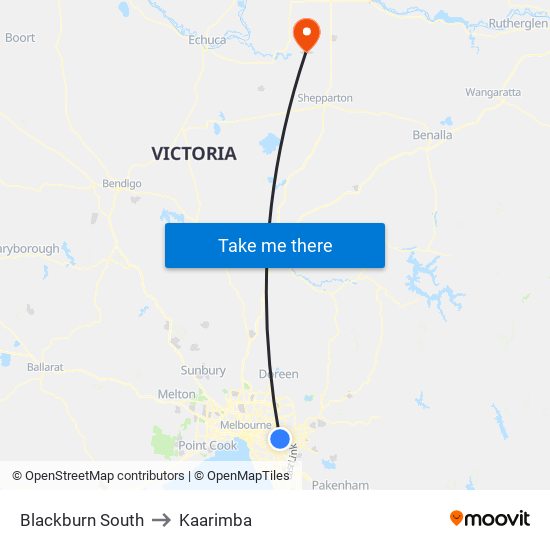 Blackburn South to Kaarimba map