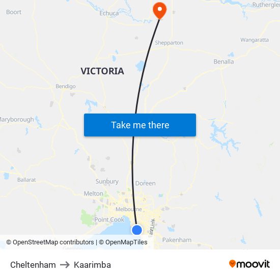 Cheltenham to Kaarimba map