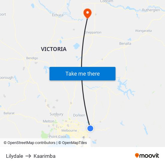 Lilydale to Kaarimba map