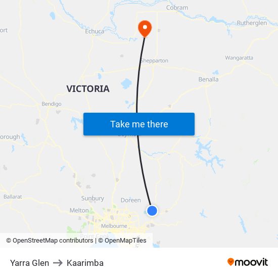 Yarra Glen to Kaarimba map