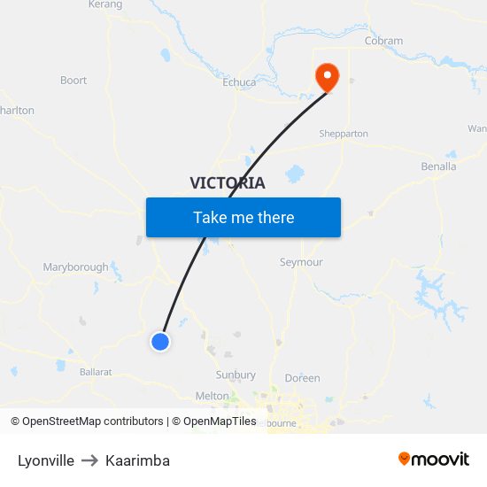 Lyonville to Kaarimba map