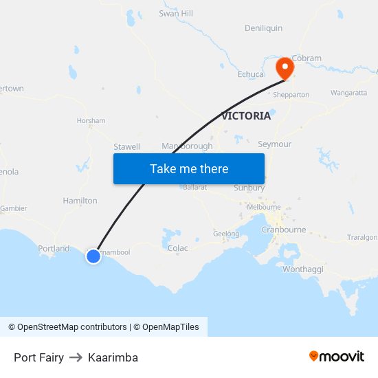 Port Fairy to Kaarimba map