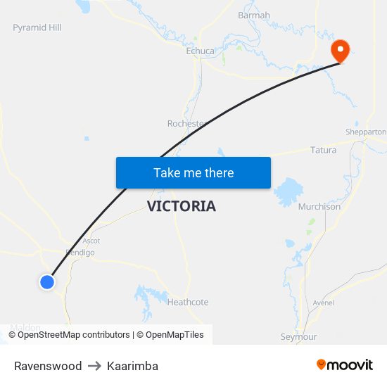 Ravenswood to Kaarimba map