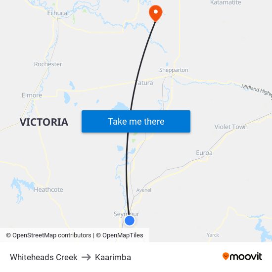 Whiteheads Creek to Kaarimba map