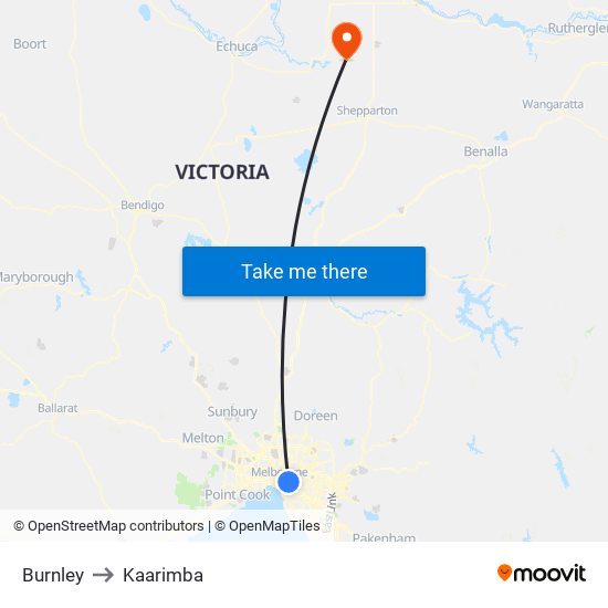 Burnley to Kaarimba map