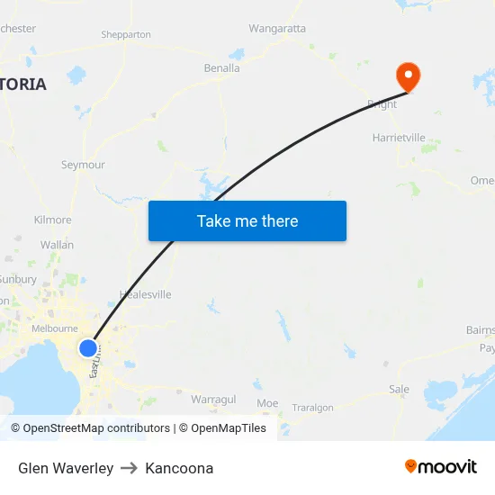 Glen Waverley to Kancoona map