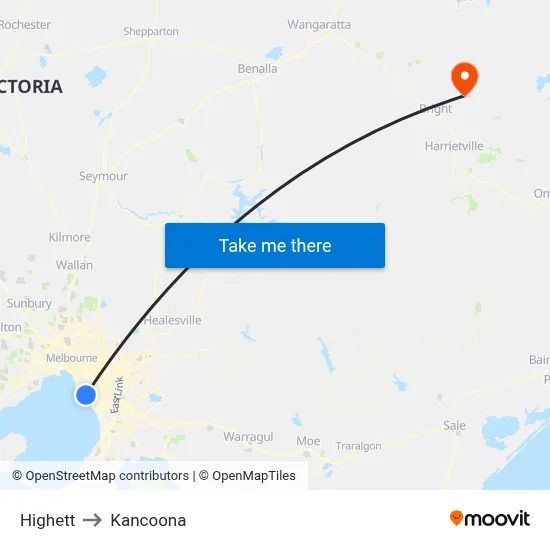Highett to Kancoona map