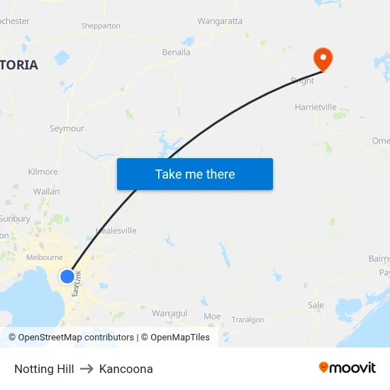 Notting Hill to Kancoona map