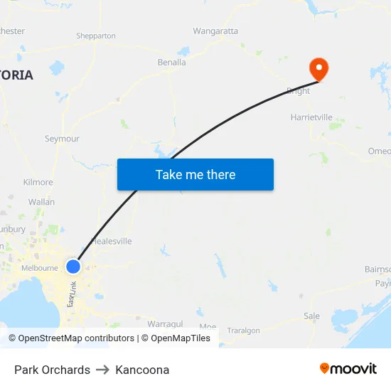 Park Orchards to Kancoona map