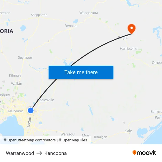 Warranwood to Kancoona map
