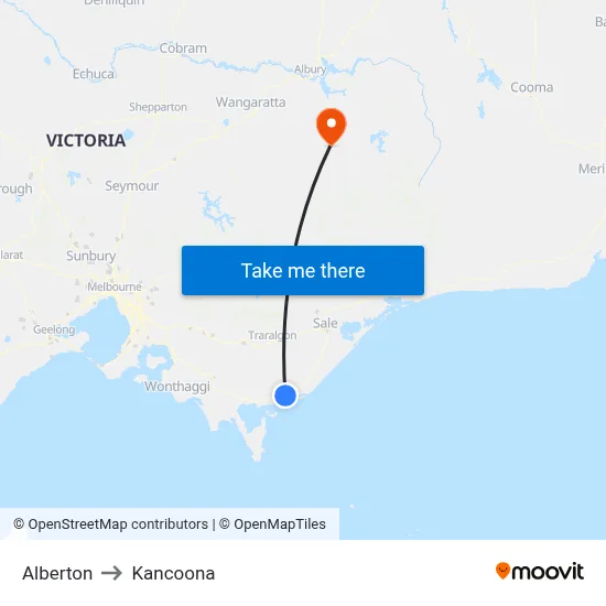 Alberton to Kancoona map