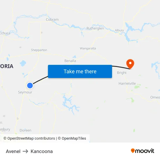 Avenel to Kancoona map