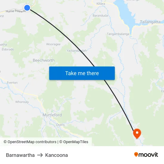 Barnawartha to Kancoona map