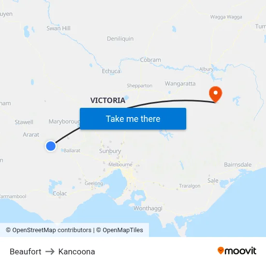 Beaufort to Kancoona map
