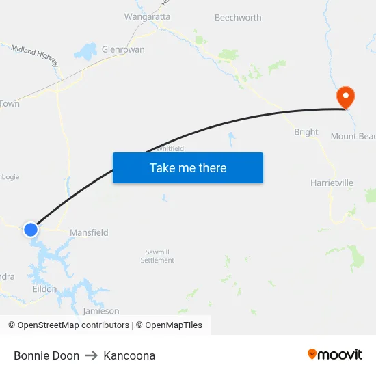 Bonnie Doon to Kancoona map