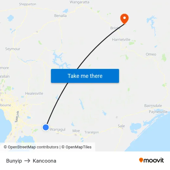 Bunyip to Kancoona map