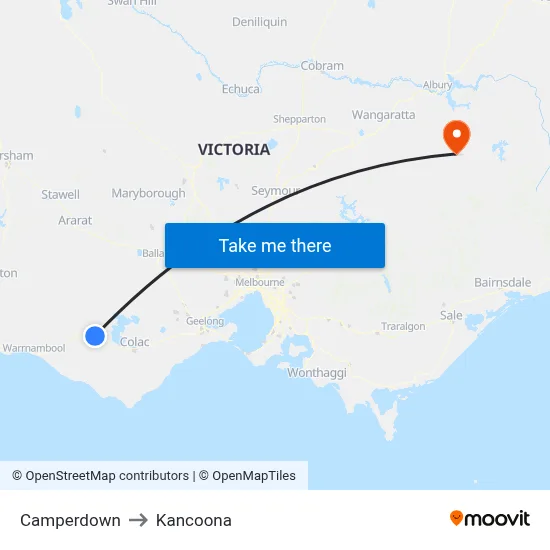 Camperdown to Kancoona map