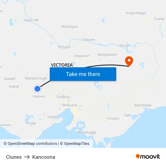 Clunes to Kancoona map