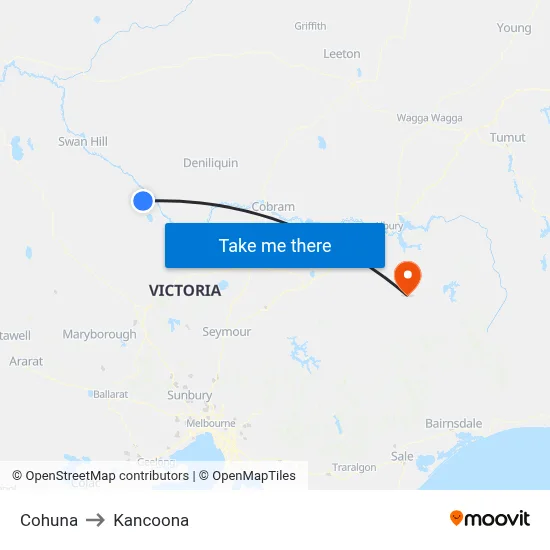 Cohuna to Kancoona map