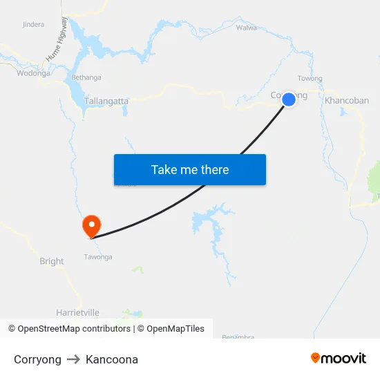 Corryong to Kancoona map