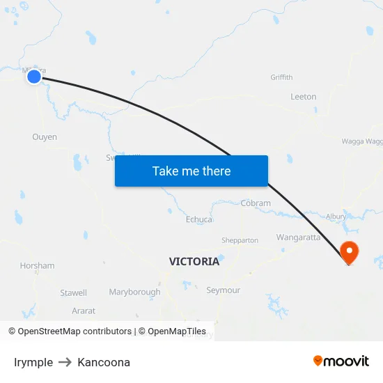 Irymple to Kancoona map