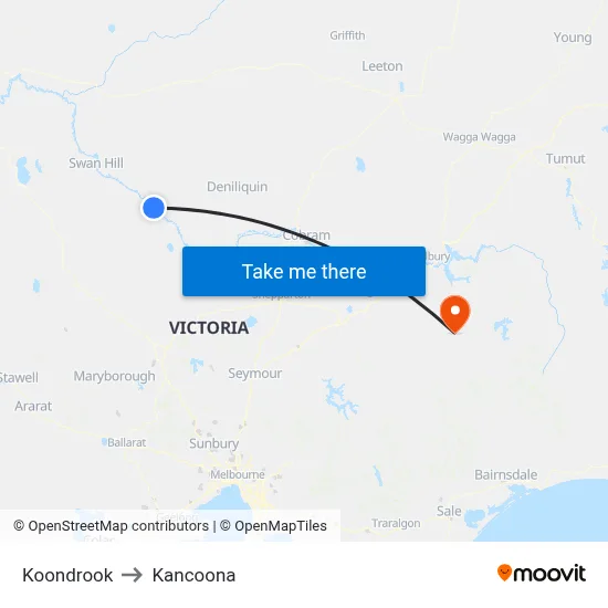 Koondrook to Kancoona map