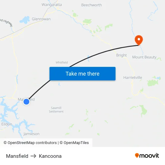 Mansfield to Kancoona map