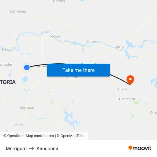 Merrigum to Kancoona map