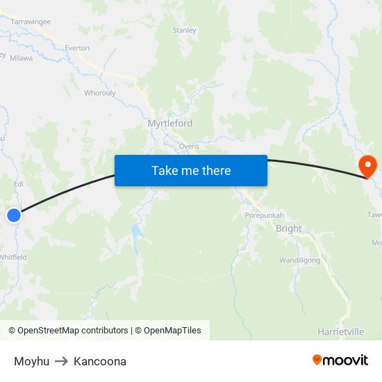 Moyhu to Kancoona map
