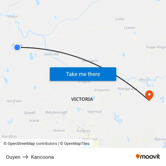 Ouyen to Kancoona map