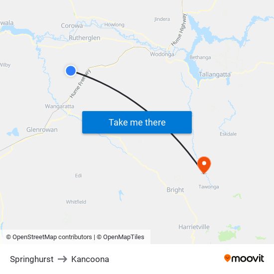 Springhurst to Kancoona map