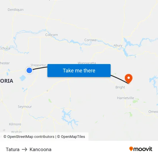Tatura to Kancoona map