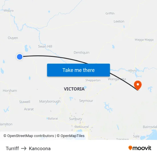Turriff to Kancoona map