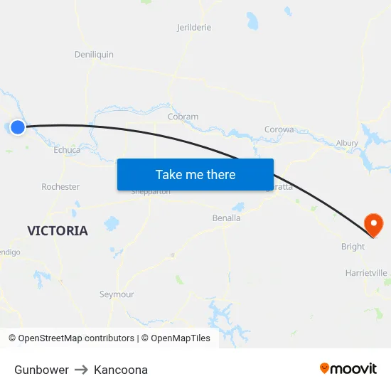 Gunbower to Kancoona map