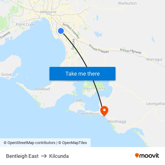 Bentleigh East to Kilcunda map