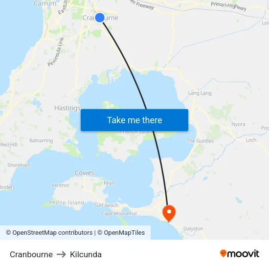 Cranbourne to Kilcunda map