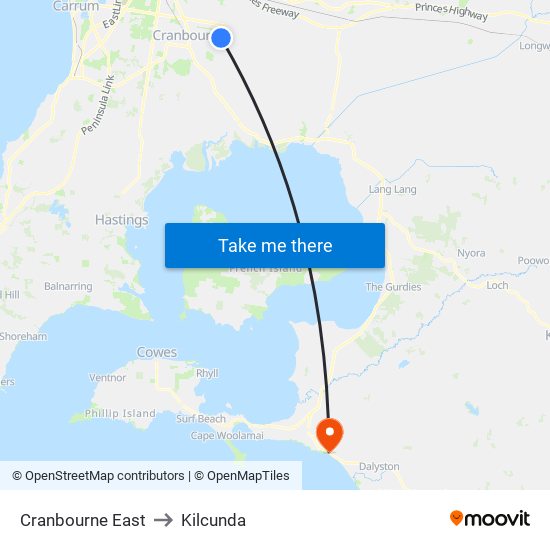 Cranbourne East to Kilcunda map