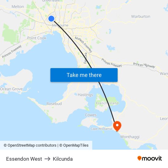 Essendon West to Kilcunda map