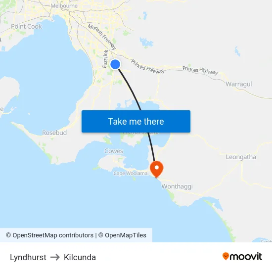 Lyndhurst to Kilcunda map