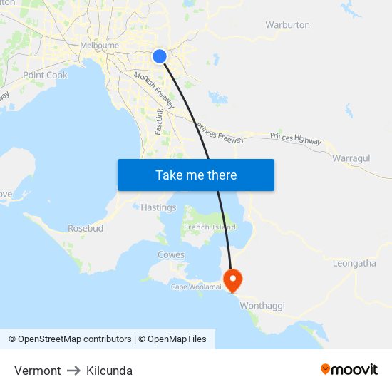 Vermont to Kilcunda map