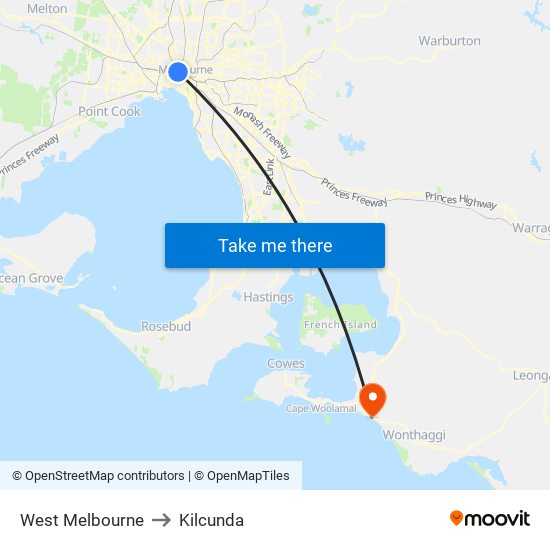 West Melbourne to Kilcunda map