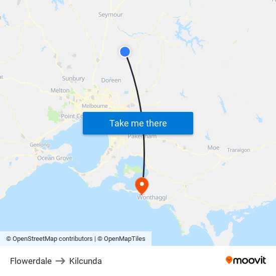 Flowerdale to Kilcunda map