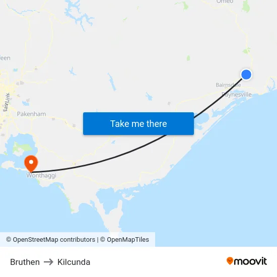 Bruthen to Kilcunda map