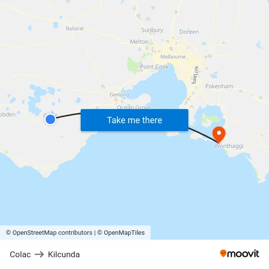 Colac to Kilcunda map