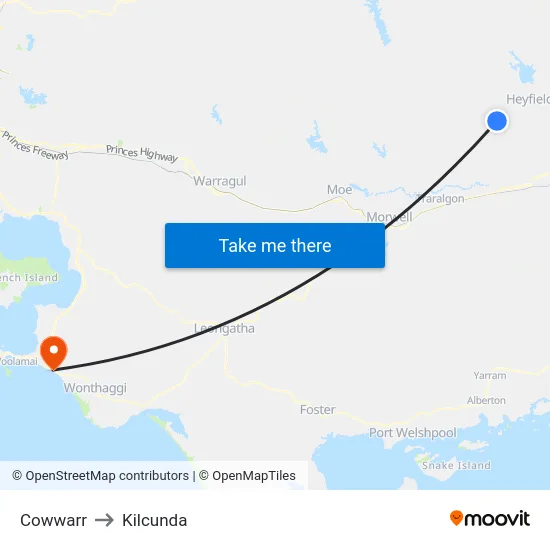 Cowwarr to Kilcunda map