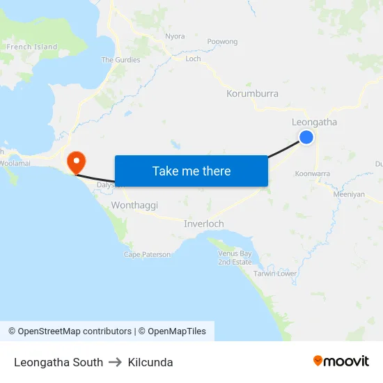 Leongatha South to Kilcunda map