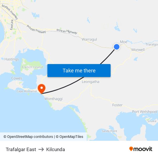 Trafalgar East to Kilcunda map