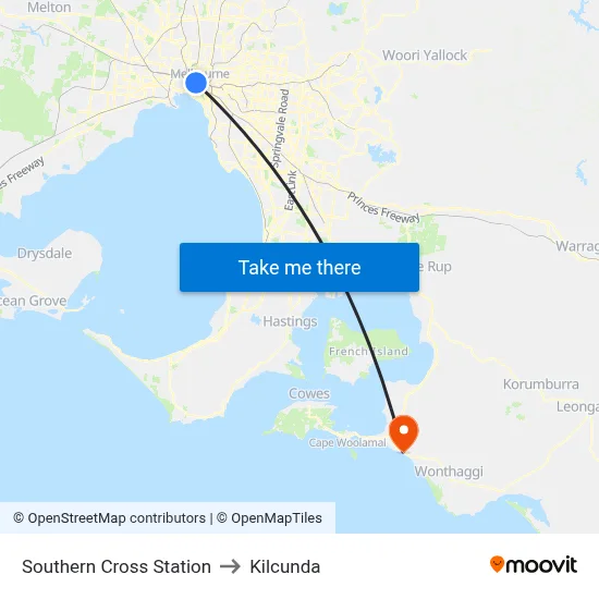 Southern Cross Station to Kilcunda map