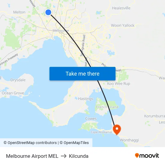 Melbourne Airport MEL to Kilcunda map